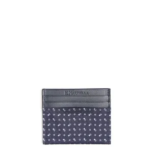 DARK BLUE SILK AND LEATHER CREDIT CARD HOLDER