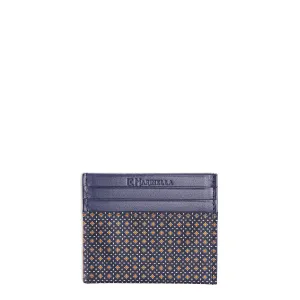 DARK BLUE SILK AND LEATHER CREDIT CARD HOLDER