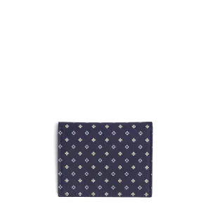 DARK BLUE SILK AND LEATHER FOLDING CARD HOLDER