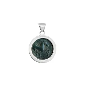 HORSE; TANIT ON REAR Genuine Carthaginian coin 4th century BC Silver Pendant