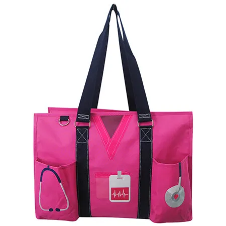 Hot Pink Nurse Life NGIL Zippered Caddy Large Organizer Tote Bag