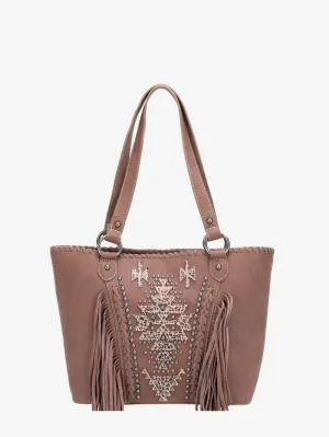 Montana West Geometric Aztec Leather Fringe Concealed Carry Tote