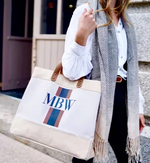 Personalised Stripe Canvas And Leather Shopper